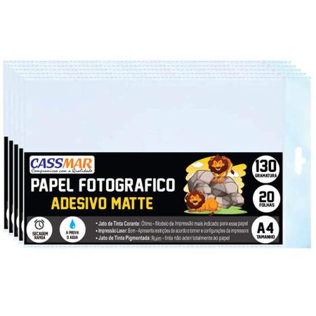 Imagem de Papel Fotográfico 130g Adesivo fosco Matte A4 210x297mm Cassmar 600 Fls