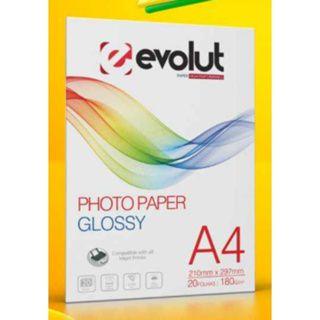 Imagem de  Papel Fotográfico Glossy 180g A4 Prova D água 20 Folhas - EVOLUT