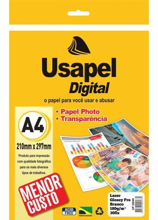 Imagem de Papel Fotografico Laser Glossy Pro A4 180g Pct 30 Fls Usapel