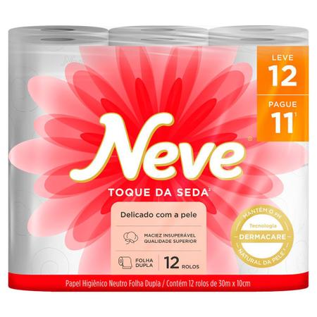 Imagem de Papel Higiênico Neve Toque da Seda Neutro Folha Dupla 30m Leve 12 Pague 11 Unidades