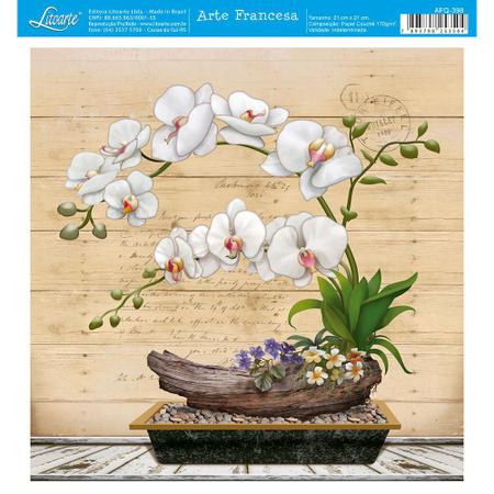 Imagem de Papel para Arte Francesa Litoarte 21 x 21 cm - Modelo AFQ-398 Orquídea Branca