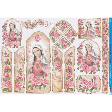Imagem de Papel para Decoupage Litoarte 49 x 34,3 cm - Modelo PD-850 Sagrado Coração de Maria - Oratório
