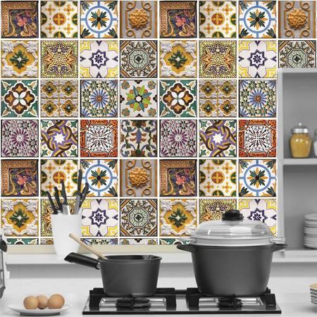 Imagem de Papel Parede Azulejo Português Tons Marrom Cozinha Lavatório
