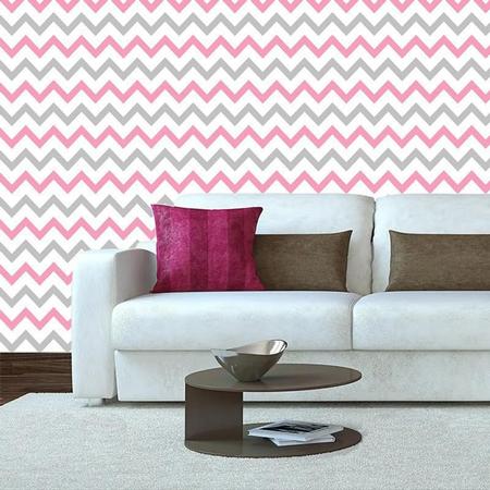 Imagem de Papel Parede Chevron Rosa Branco E Cinza Adesivo Decorativo