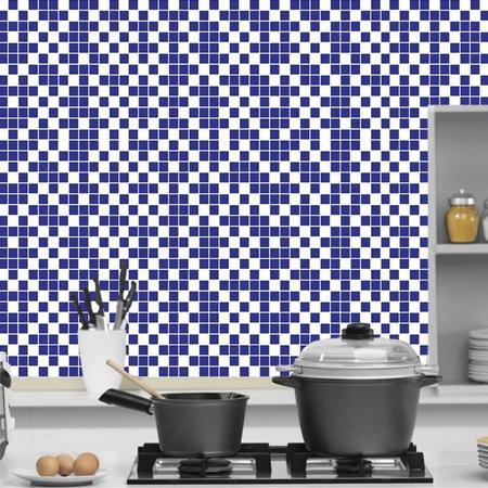 Imagem de Papel Parede Pastilha Azul E Branco Adesivo Cozinha Banheiro