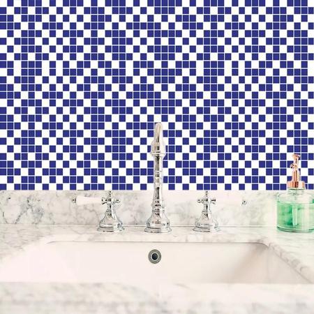 Imagem de Papel Parede Pastilha Azul E Branco Adesivo Cozinha Banheiro