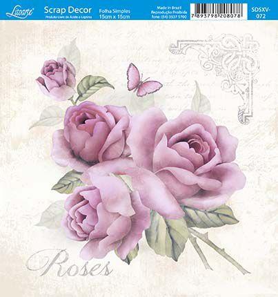 Imagem de Papel Scrap Decor Folha Simples 15x15 Rosas SDSXV-072 - Litoarte