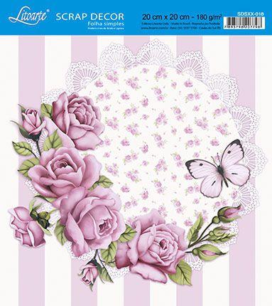 Imagem de Papel Scrap Decor Folha Simples 20x20 Rosas SDSXX-018 - Litoarte