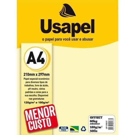 Imagem de Papel sulfite a4 colorido offset 180g 60k amarelo 50fls - GNA