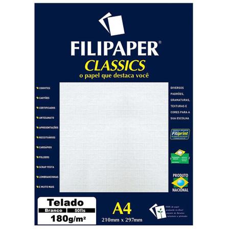 Imagem de Papel Telado A4 Filipaper Classics 180G 50 Folhas Branco