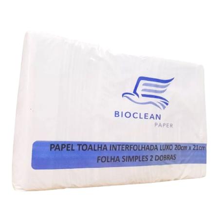 Imagem de Papel Toalha  Interfolhado 20 x 21 cm Pacote 1000 Folhas Bioclean Paper Luxo Branco 100% Fibras Naturais Para Banheiro