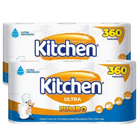 Imagem de Papel Toalha Kitchen Jumbo 6 Rolos Folhas Duplas 720 Unids