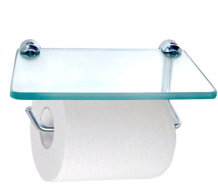 Imagem de Papeleira- Porta Celular e Objetos Papel Higienico- De Vidro P/ Banheiro (Preço de Fábrica)