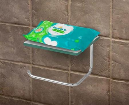 Imagem de Papeleira- Porta Celular e Objetos Papel Higienico- De Vidro P/ Banheiro (Preço de Fábrica)