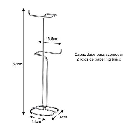 Imagem de Papeleira porta papel higiênico de chão duplo suporte 2 rolos para banheiro lavabo aramado cromado
