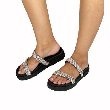 Papete rasteira com strass Casual confortavel Projeto Ver o bom