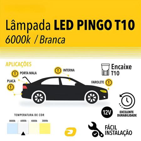 Imagem de Par de Lâmpada Led Pingo T10 Branco Frio 4smd 12v