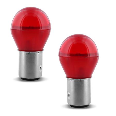 Imagem de Par de Lâmpadas LED BA15s 1 Polo Trava Reta 03 LEDs 3W 12V Vermelha Lanterna Ré Freio Seta