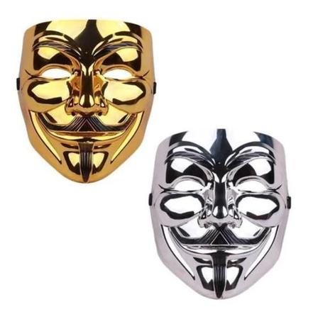 Imagem de Par Mascara V De Vingança Anonymous Dourada e Prata