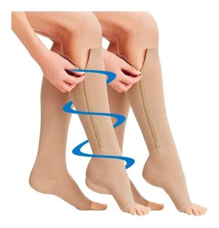 Imagem de Para de Meia Ortopédica Tratamento Varizes Trombose Média Compressão Zíper Pernas inchadas unissex