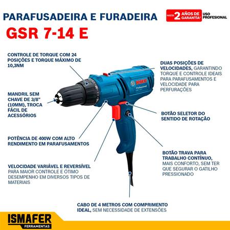 Imagem de Parafusadeira Bosch Gsr 7-14 E Elétrica 110v + Kit De 21 Pcs