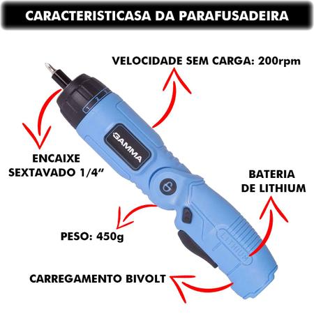 Imagem de Parafusadeira Desparafusadeira Eletrica Bateria Com Ponteiras