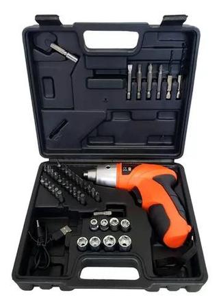 Imagem de Parafusadeira Sem Fio 220rpm com Kit Maleta com 45 Peças Recarregavel