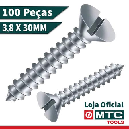 Imagem de Parafuso atarraxante - fenda 3,8x30mm cabeça chata - 100pçs