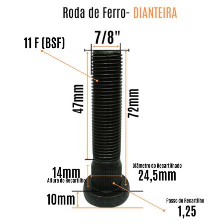 Imagem de Parafuso e Porca Roda Ferro DIANT Recart 7/8 X 72 SCANIA 5Un