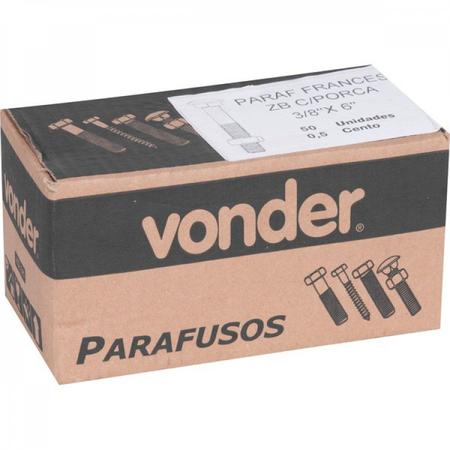 Imagem de Parafuso francês zincado com porca 3/8" x 6" Vonder