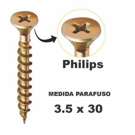 Imagem de Parafuso para Madeira 3.5 x 30mm Cabeça Chata Phillips 500 unidades