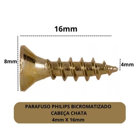 Imagem de Parafuso philips Bicromatizado cabeça chata 4mm x 16mm 10 unidades