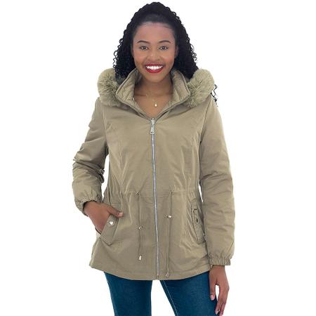 Parka Dupla Face Puffer com Capuz Feminina Facinelli Verde