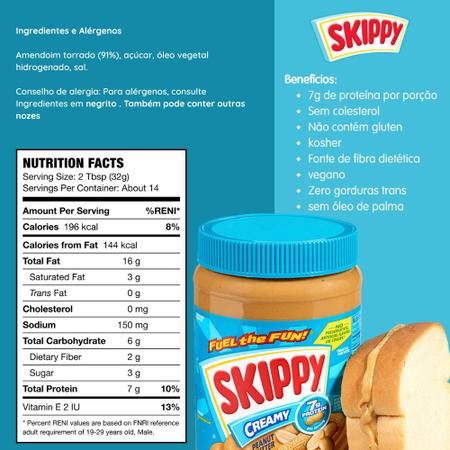 Pasta de Amendoim Cremosa Importada Skippy 462g (2 Unidades