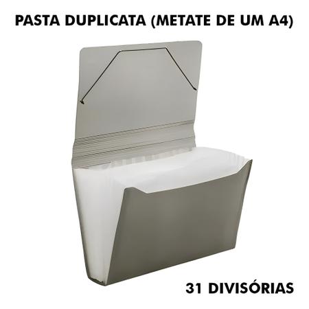 Pasta Sanfonada Média Plástica Duplicata 31 Divisórias 19x24cm ACP e  Polibras Para Guardar e Organizar Documentos e Papéis Dobrados ou Metade A4  - Pastas - Magazine Luiza