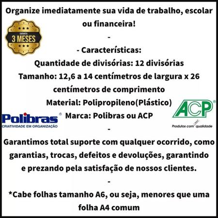 Imagem de Pasta Sanfonada Tamanho Pequena Cheque 13,9x26cm 12 divisórias para Organizar e Guardar Papéis, Contas, Fotos, Cheques e Documentos ACP e Polibras