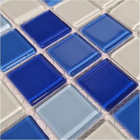 Imagem de Pastilha De Vidro Para Cozinha Banheiro Piscina Cristal Lisa Azul  30x30cm - La Bella Griffe