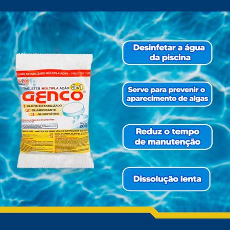 Imagem de Pastilha Tablete Piscina 3 em 1 Pastilha cloro algicida Limpa Piscina Kit 5 Unidades