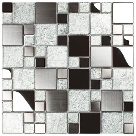 Imagem de Pastilha Telada de Metal Inox Escovado Brilhante 29,8x29,8 Glass Mosaic