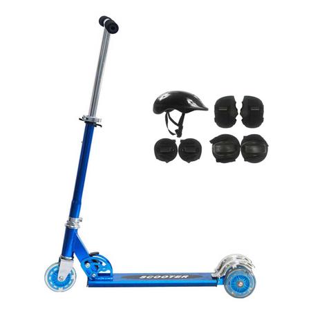 Patinete 2 Rodas Até 50 Kg Azul Brinquedo + Kit Proteção Imagem de Patinete 2 Rodas Até 50 Kg Azul Brinquedo + Kit Proteção