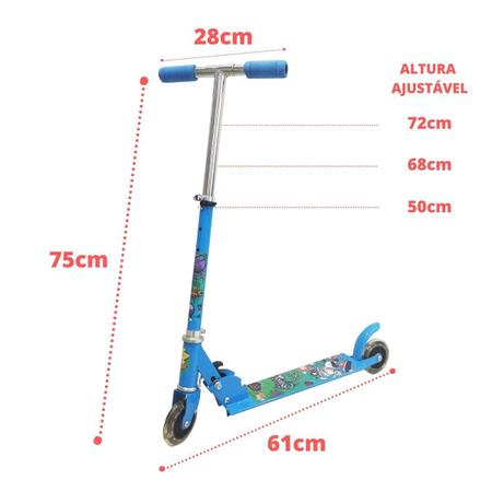 Imagem de Patinete 2 Rodas Azul Infantil Com Luz Dobrável Suporta 50kg