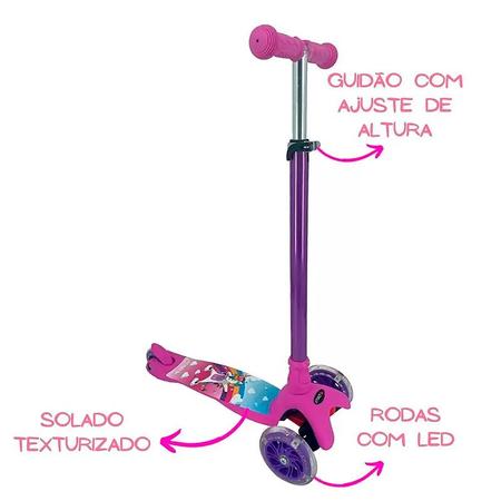 Imagem de Patinete 3 Rodas Infantil Unicórnio com LED Rosa ES455 - Multikids