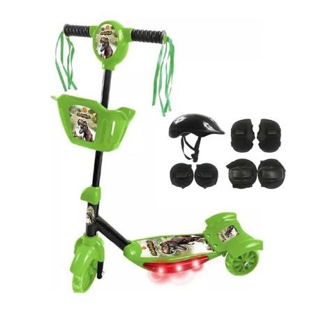 Patinete 3 Rodas Musical C/ Luzes Dinossauro + Kit Proteção Imagem de Patinete 3 Rodas Musical C/ Luzes Dinossauro + Kit Proteção