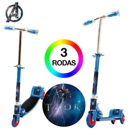 Patinete Thor Marvel 3 Rodas Ajuste de Altura Azul - DM Radical