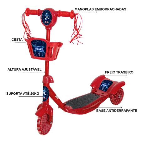 Patinete Infantil sonic cesta 3 Rodas Com Luzes E Musica - Patinete