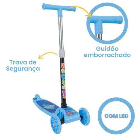 Imagem de Patinete infantil 3 rodas com luzes led dobrável e ajustável menino menina