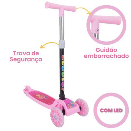 Imagem de Patinete infantil 3 rodas com luzes led dobrável e ajustável menino menina