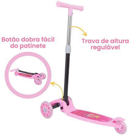 Imagem de Patinete infantil 3 rodas com luzes led dobrável e ajustável menino menina