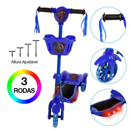 Imagem de Patinete Infantil Azul Vingadores 3 Rodas Com Led Azul