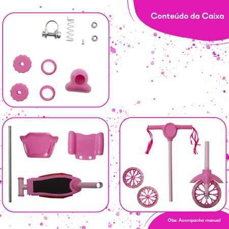 Imagem de Patinete Infantil Barbie Rosa Resistente Som Led Brinquedo